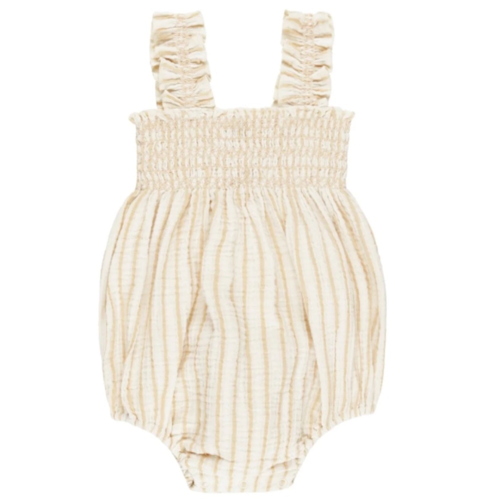 Rylee + Cru Julia Romper – Marigold Stripe – 0–3M